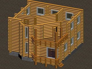 3D Деревянный сруб два этажа